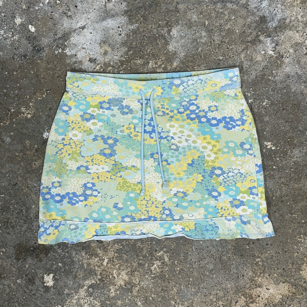 Express Pastel Blue Floral Mini Skirt